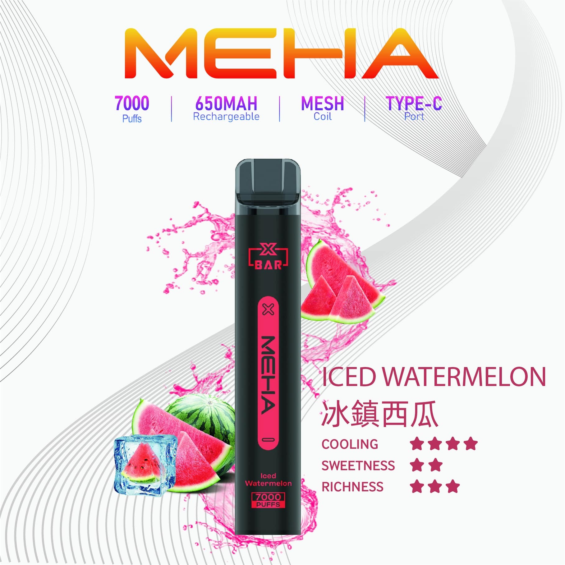 Meha Xbar 魅嗨小黑條 一次性電子煙 7000口｜大容量持久型 台灣現貨供應 - 電子煙潮流商城